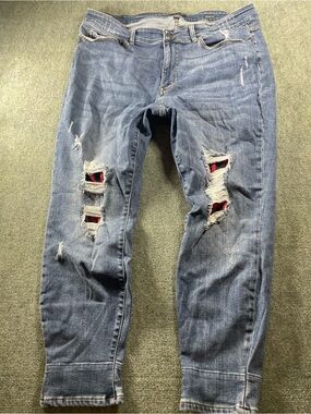 Judy Blue Blue‎ Skinny Jeans with Red Patch Underlay